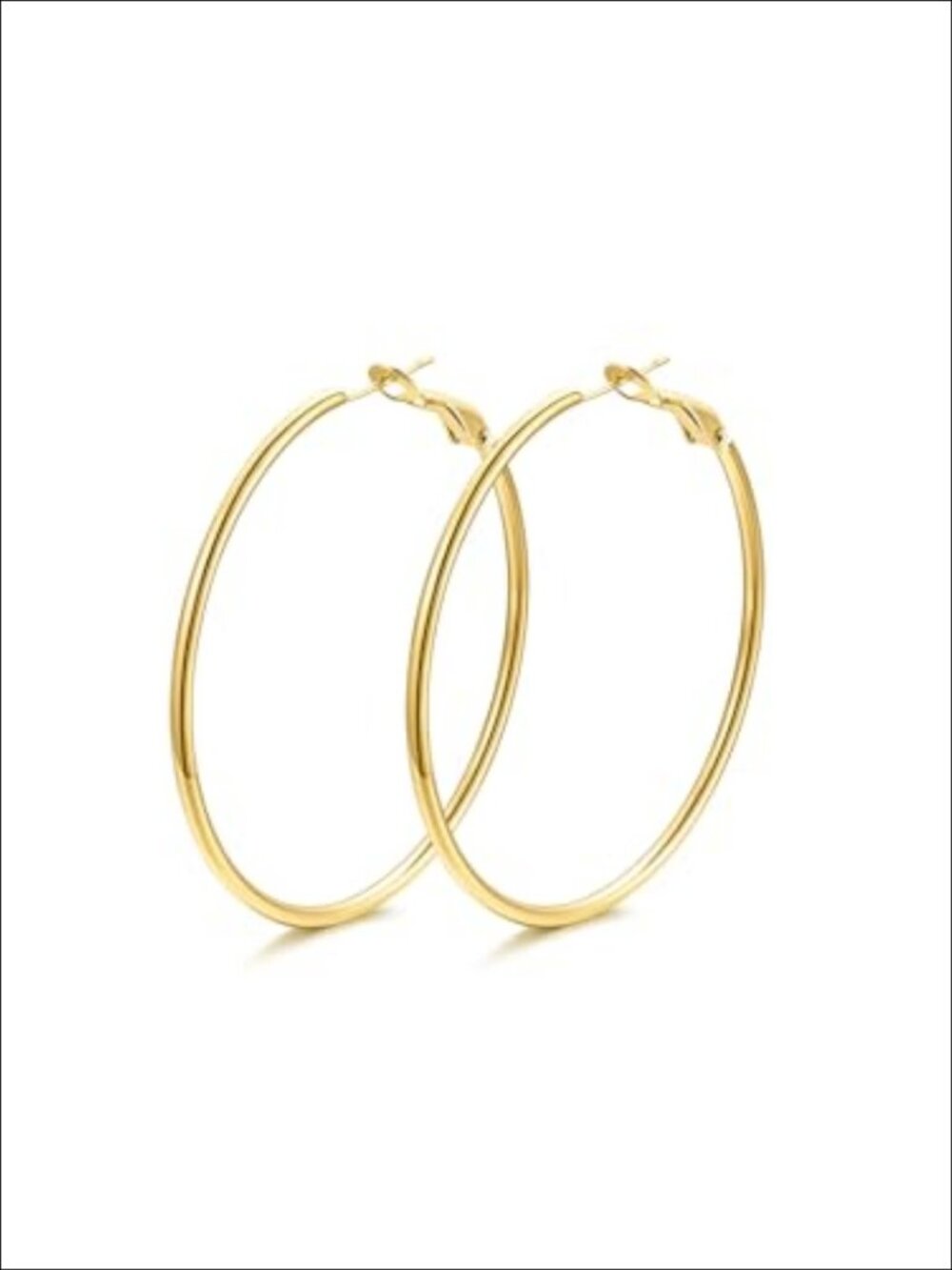 Thin Hoop Earrings Stainless Steel Gold Plated 50mm Lightweight